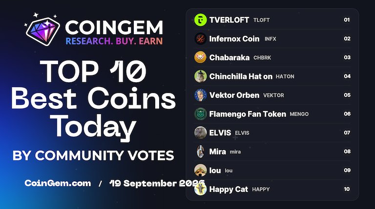 coingem_com's tweet photo. 🚀 #TOP10 Today by Votes #CoinGEM
    
    ⚡ https://t.co/KlUUgwH1UC ⚡
        
    🥇 $TLOFT @tverloft        
    🥈 $INFX  @infernoxcoin        
    🥉 $CHBRK @chabarakatoken        
    4️⃣ $HATON @chinchillahaton        
    5️⃣ $VEKTOR @vektororben        
    6️⃣ $MENGO @flamengocat        
    7️⃣ $ELVIS @elvisape        
    8️⃣ $mira @blader        
    9️⃣ $lou @loucoincto        
    🔟 $HAPPY @happycatarcade