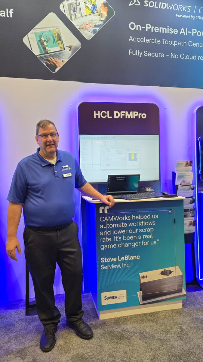 CAMWorks's tweet photo. Spotting Success in Real Time at IMTS 2026!

We were thrilled to catch Steve LeBlanc- Owner Serview Inc right at our booth, standing alongside the featured case study showcasing how Serview is pushing the boundaries of precision manufacturing. https://t.co/D813HgQZ9U