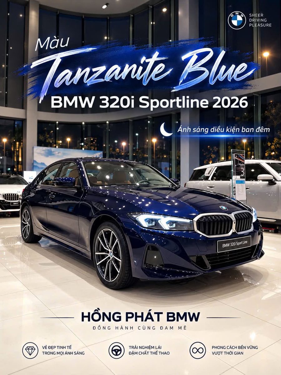 ritvikanand's tweet photo. Everyone said it looked beautiful before this color was revealed, but I didn’t believe it—until now. Finally captured the true Tanzanite Blue tone on the 2026 320i Sportline. Individual color at no extra cost. Hong Phat BMW https://t.co/Pirs4xsO0x