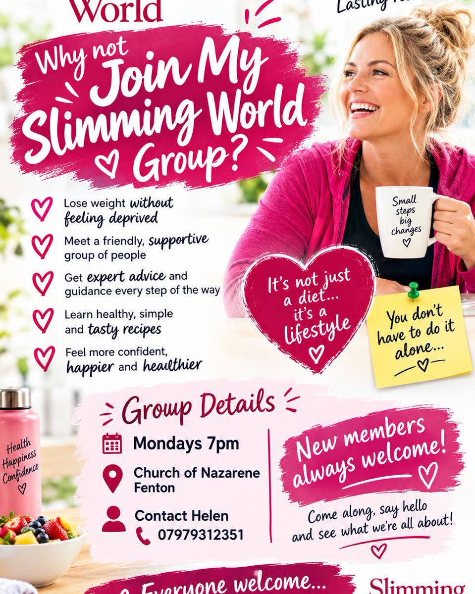 MayTesterm2z's tweet photo. Losing weight is easier with a supportive group than alone. At Fenton, we welcome new members like family. There’s laughter, joy and support through difficult times. Join us and see the magic for yourself. Monday, 7pm, Church of Nazarene, Smithpool https://t.co/pXM4YoQ4xr