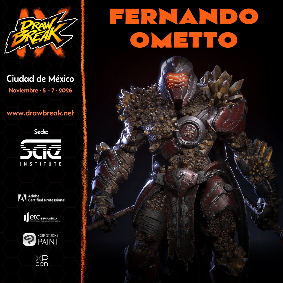 DrawBreak's tweet photo. ¿Eres fan de Gears of War, APEX y BioShock? Entonces no te puedes perder la presentación de Fernando, quien es es Lead y Modelador de personajes 3D Sr. y que ha trabajado en la industria de los videojuegos, además de dar una Master Class Exclusiva en #db9 https://t.co/JgO9YzU8nu https://t.co/jqEPvu7xE5