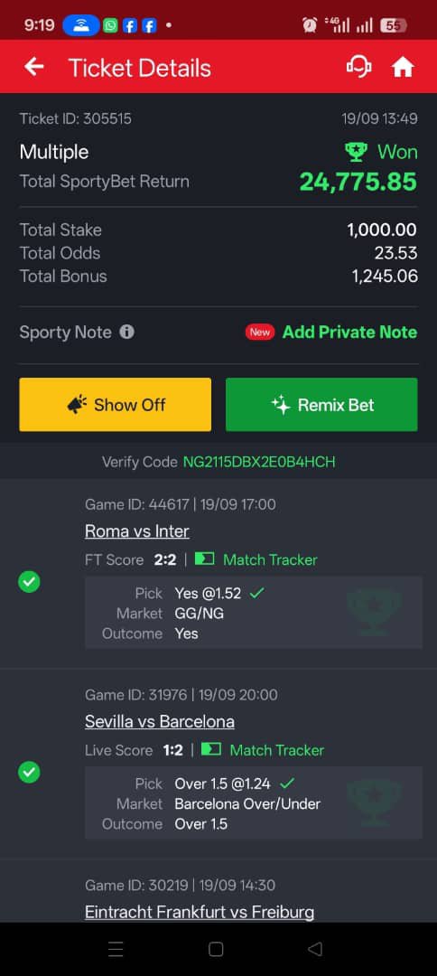 Wyse9748's tweet photo. BOOOOOOOOOMMMMMMMMM 

Congrats to all that played.

#SportyBet #jujupunter #betting #sportsbetting #correctscores #football #chelseafc #Arsenalfc #Lfc #Barcelona #fabrizio #surebet #predictions https://t.co/QXFO4ZOEav