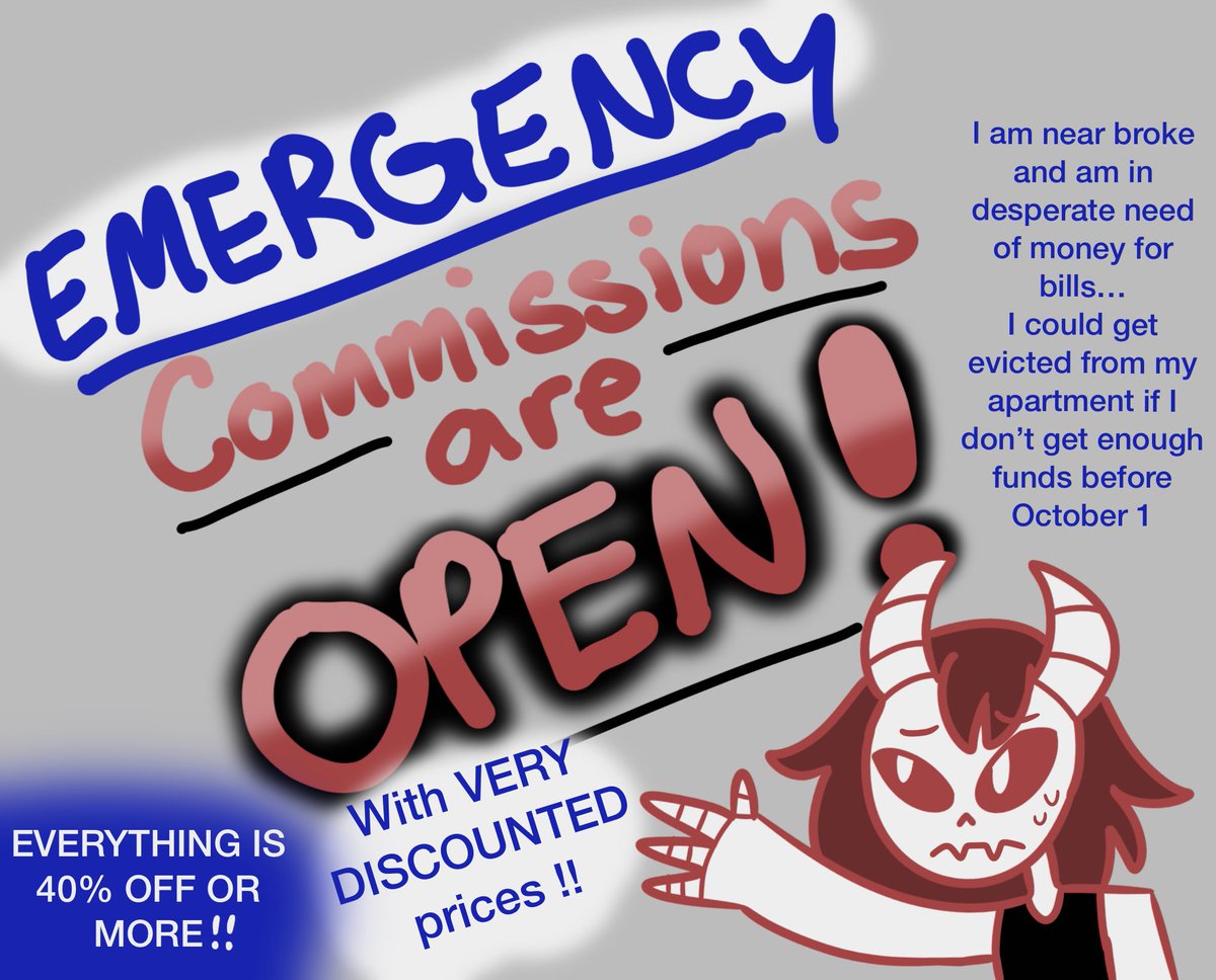 bittersweetie72's tweet photo. Hey yall!! I need to open up emergency commissions bc I could be getting evicted soon if I don’t get enough money. So if you are interested, dm on here or dm me on Instagram or discord (username: bittersweetie72) 
#commissionㅤ #commissionsareopen 

(More examples below) https://t.co/4JVqsF634y