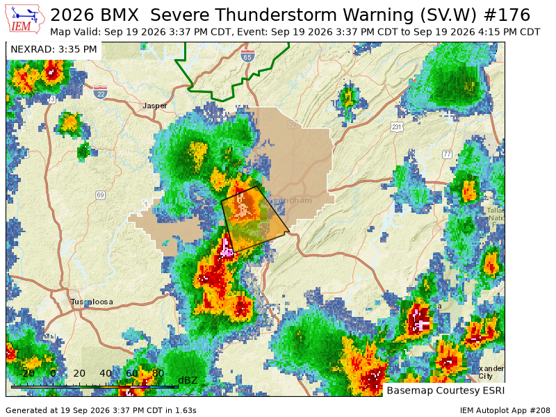 FayCoALARC's tweet photo. BMX issues Severe Thunderstorm Warning [wind: 60 MPH (RADAR INDICATED), hail: <.75 IN (RADAR INDICATED)] for Jefferson [AL] till 4:15 PM CDT https://t.co/KMASVx3P0v https://t.co/9jYwbpfzm2