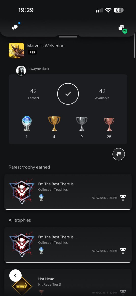 omniniggaa's tweet photo. Platinum #19- Marvel Wolverine  

Okay hear me out in the beginning it was a bit repetitive I got bored but I gave it another chance it’s not the best tbh story wise it’s okay maybe because I’m used to real Wolverine actor. Overall it’s ok

Experience 🎮 : 7/10
Difficulty: 5/10 https://t.co/pAAkxCCaCg