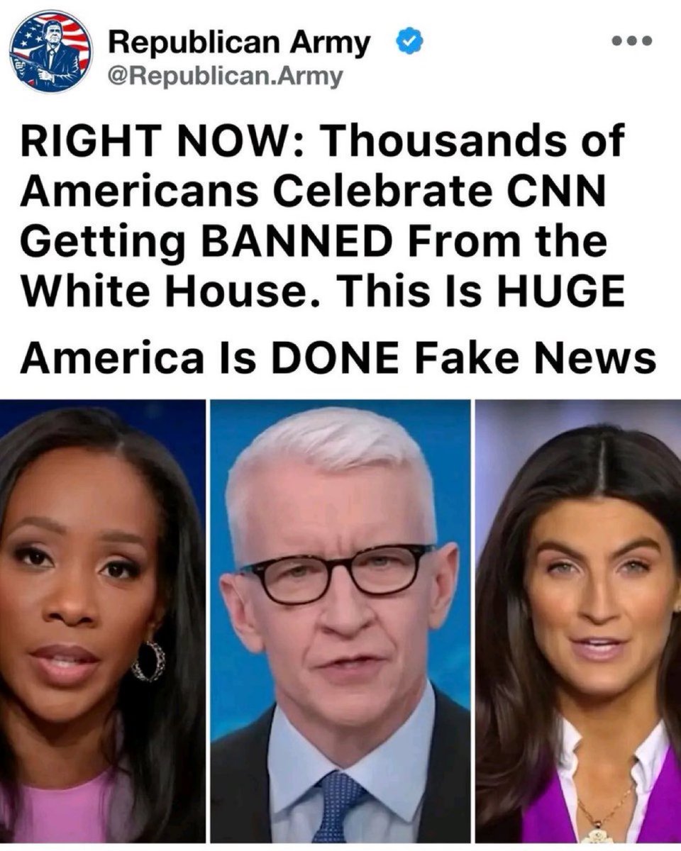 MRMUSKR4's tweet photo. 🚨BREAKING: President Trump has announced a ban on CNN, MS NOW and Politico from the White House, citing what he calls ���fake news.” The move has sparked a new fight over presidential press access and First Amendment protections. https://t.co/0oWVJFU4eh