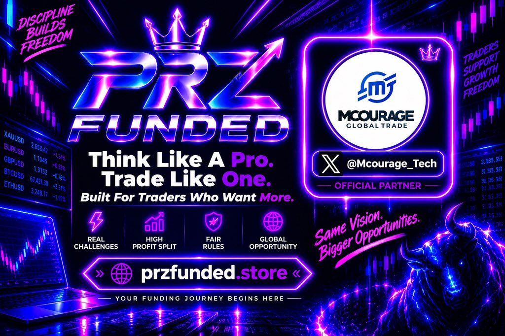 Mcourage_Tech's tweet photo. 🚀 OFFICIAL PARTNERSHIP ANNOUNCEMENT!

Proud to partner with PRZ Funded 🤝📈

Built for traders who want more:
✅ Real Challenges
✅ High Profit Split
✅ Fair Rules
✅ Global Opportunities

Your funding journey begins here. 🔥

🔗 https://t.co/i2rySCxKTu

Follow @Mcourage_Tech for more trading opportunities, updates & giveaways.

#PRZFunded #Mcourage