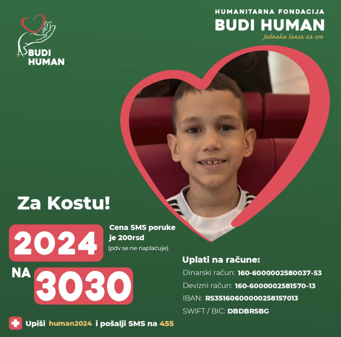 marinajefina's tweet photo. za Kostu je potrebno skupiti 700.000 evra u kratkom roku. 

molim vas za SMS 2024 na 3030 i za share 🙏🏼 https://t.co/bfDt8xa9kv