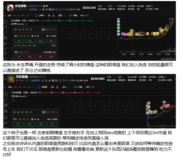 bokaiixu's tweet photo. 1bnb  xbkk公式打法（新手教学） 阴谋篇 上
我知道大家等这个篇章等很久了 都是干货 我只能说看到就是赚到 也庆幸我是个小博主没有多少流量，这个篇章知道的人越少越好哈哈，大家都知道最近的bsc非常非常非常难玩 第一是没有流动性 你等盘子射出来去买 那真的是你拿一分钟都是非常忐忑的 基本上直接归0 去了，所以挑选盘子是非常有必要的 那么除了双圣吐痰的热点盘 还有web2的叙事盘 我们还有什么可以玩的呢 没错那就是阴谋盘了 以下所有内容都争对阴谋盘打法
第一种盘子 很多同学要问了 每次新代币那一栏突然跳出来一个射出来的 什么信息也没有怎么办 不敢买 买了怕直接归0 不买又怕冲很高，那好 我们直接上干货 记住我的公式 第一种直接射出来的盘子 dev拿80筹码的 走线没有卖盘 非常奇怪的 不上，有些盘子dev拿了百分之80筹码，教大家一个小技巧 可以直接鼠标点到你需要购买的金额按钮等待 一但dev打了80筹码给黑洞 基本可以直接上一点试水，不会直接归0，第二种 地推盘 往往地推盘会射出来好几个一样的rug盘 那种你就可以注意了 一般都是防狙击的 我们可以等待 这边有个小公式记住 如果一个同名盘子一直rug 一直rug 突然有个盘子开了1m 直接上 不要犹豫 百分之80都是能赚钱的 手速快能瞬间翻几倍，第三看dev 如果dev的战绩特别牛逼 是地推盘的专业dev 也是可以直接上的
那有同学会问了 我除了这些能判断 还能哪里可以判断上不上呢 接下来我放几张例子走线图 我们来讲解（如果觉得写的还不错 有帮助到新手玩家 链上小白的 给我点点关注！！谢谢大家了 关注就是我最大的更新动力了）