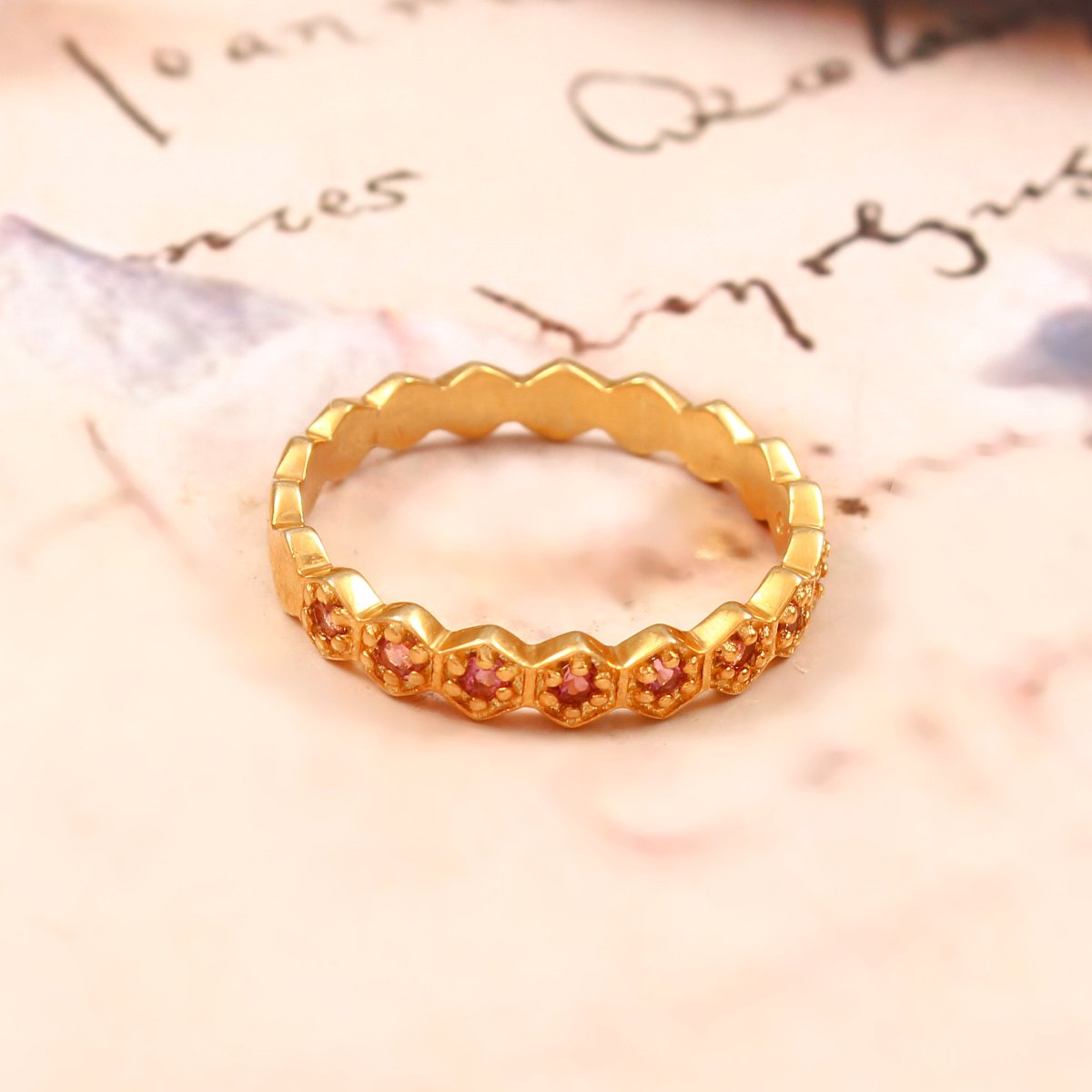 LesVarone's tweet photo. Pink Tourmaline Half-Eternity Band, 14K Gold-Plated Stacking Ring for Her, Pave Tourmaline Wedding Band https://t.co/Pow4TvdjS4