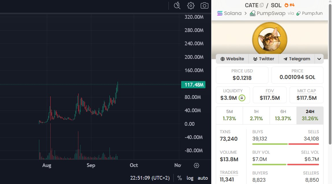 CateCoin_App's tweet photo. solana:Ai66LHZG9MCzg1WKdawwqduVAXpNDUuV8M3uyq5ppump just surpassed 100M Marketcap! https://t.co/CDoWSXMhTy