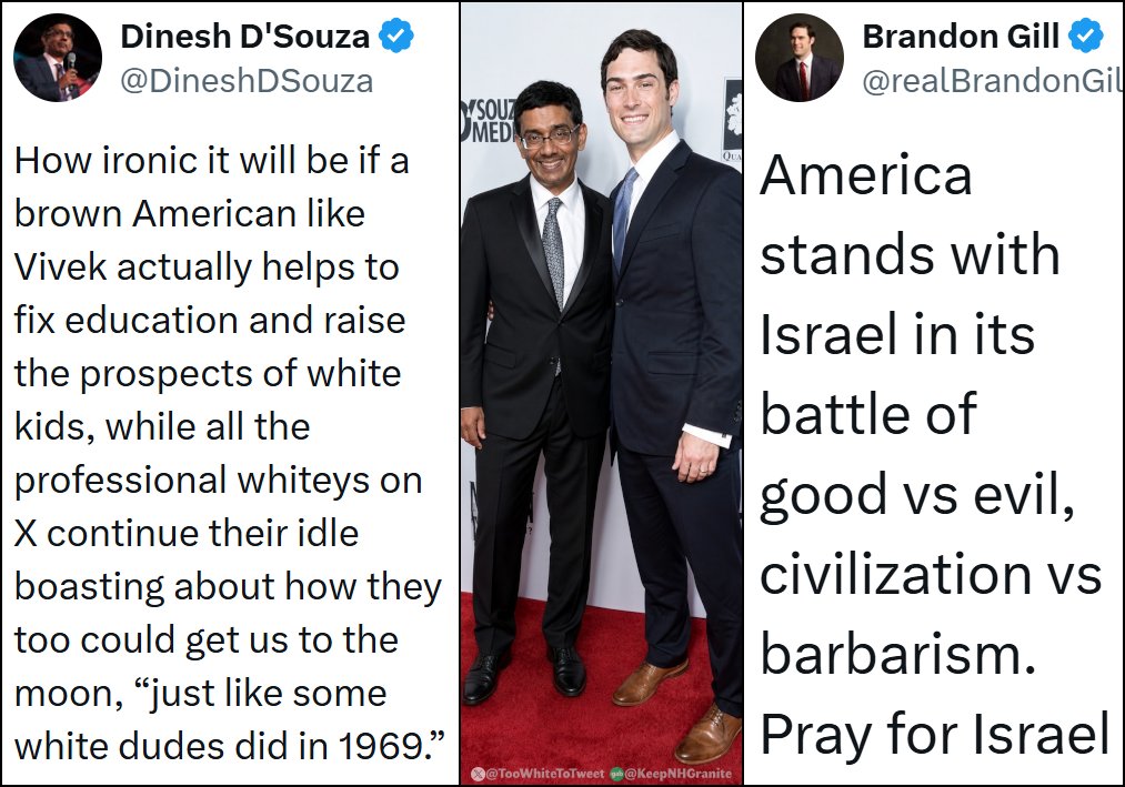 TooWhiteToTweet's tweet photo. Your GOP just spent the entire week literally “calling Americans racist if they simply notice that their country is changing.”

But you're gonna post right past that?

Of course you are.

You're Dinesh D'Souza's son-in-law.

You take AIPAC trips to lsraeI. https://t.co/WdNnXckOFJ
