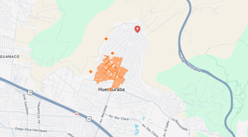 Imagen del mapa de cortes en línea donde se muestra el sector afectado por el corte de energía