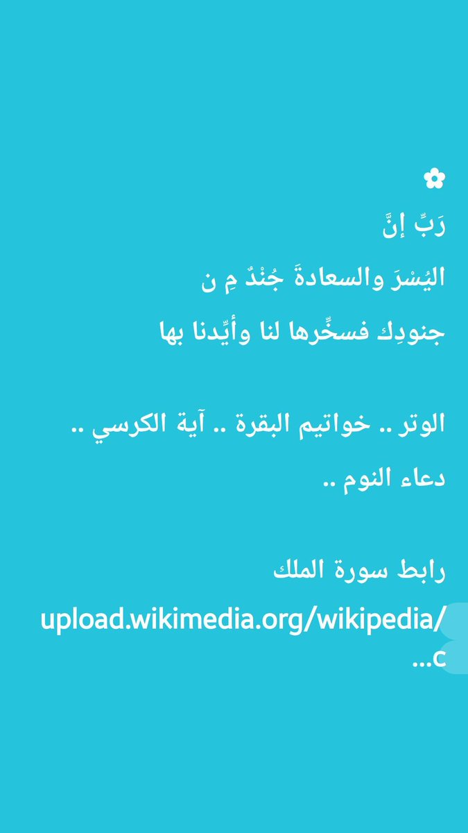 ARRAMF1's tweet photo. ✿
رَبِّ إنَّ
اليُسْرَ والسعادةَ جُنْدٌ مِ ن
جنودِك فسخِّرها لنا وأيِّدنا بها

الوتر .. خواتيم البقرة .. آية الكرسي .. دعاء النوم ..

رابط سورة الملك
https://t.co/5DfGiR2i3W… https://t.co/Y4ltcm6wgt