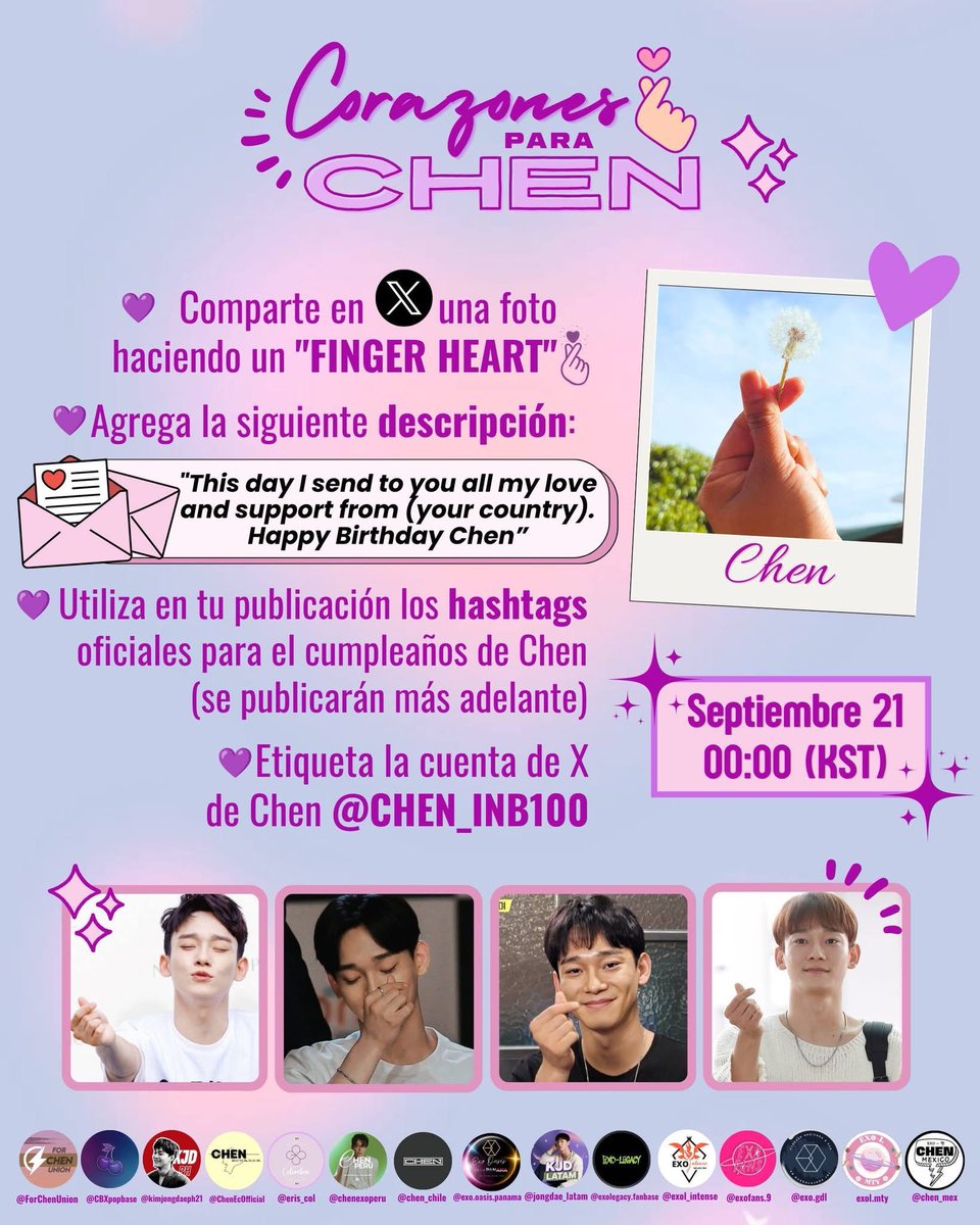EXOL_INTENSE's tweet photo. EXO-L y Soondingies, MAÑANA es el día !

❤️🫰🏼CORAZONES PARA CHEN🫰🏼❤️

Únete y participa en el evento de cumpleaños de nuestro Capitán Soondingie, para hacerle llegar nuestro cariño y afecto de una manera sencilla pero significativa 💫 https://t.co/Z7FbIFn9aC