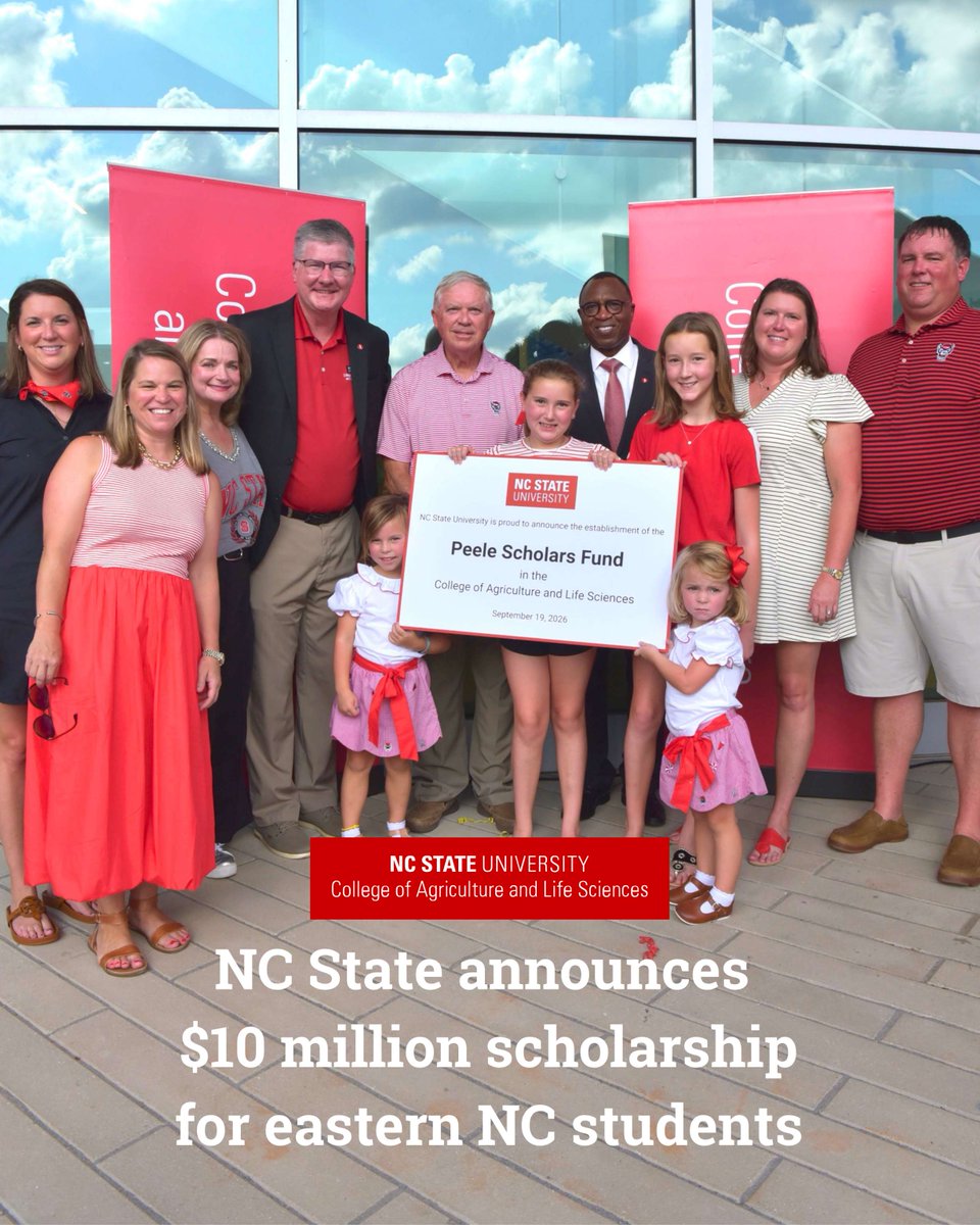 NCStateCALS's tweet photo. NC State CALS is proud to introduce the Peele Scholars Fund.

A historic $10 million gift from CALS alumnus David Peele will fully fund tuition and high-impact experiences for five incoming CALS students from eastern North Carolina.

Read more: https://t.co/KdcTXJGziR https://t.co/K1Vf25NsOc