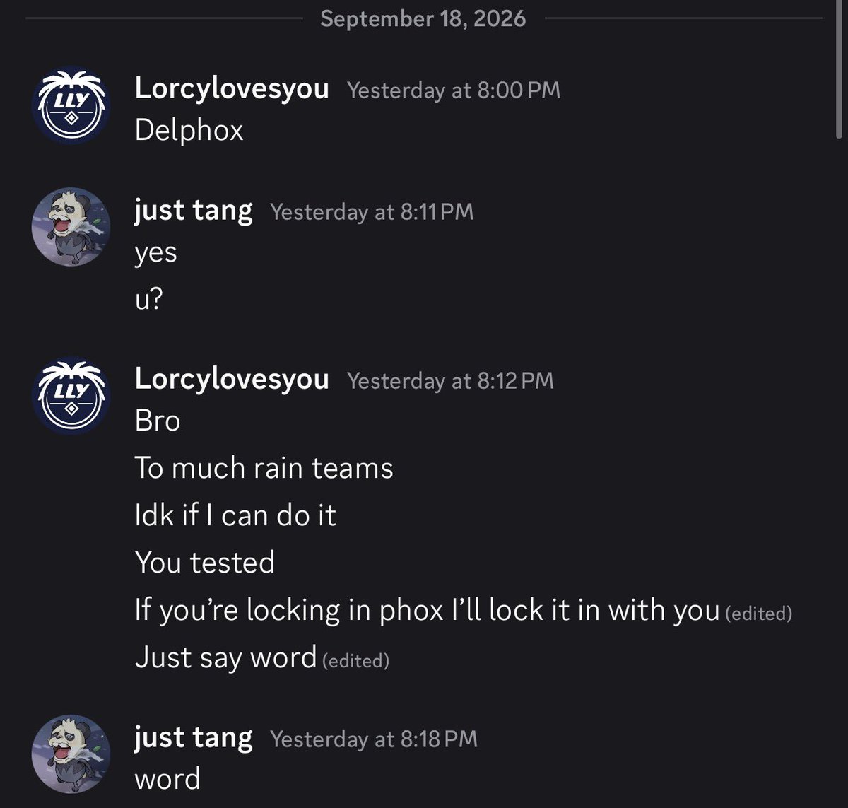 lorcylovesyou's tweet photo. Credit to @unironicpanda for giving me the team . We’re both 7-1 LMAO. https://t.co/Rqjxak6Fg2