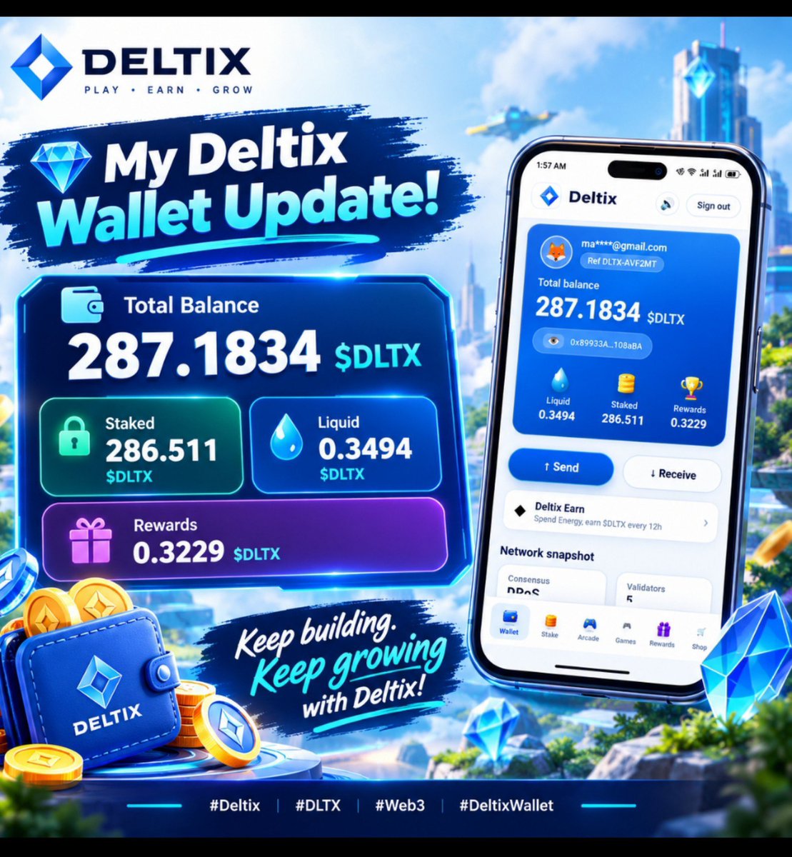 Cuteeva08's tweet photo. 💎 My Deltix Wallet Update!

💰 Total: 287.1834 $DLTX
🔒 Staked: 286.511 $DLTX
💧 Liquid: 0.3494 $DLTX
🎁 Rewards: 0.3229 $DLTX

⚡ Keep building. Keep growing with Deltix!

#Deltix #DLTX #Web3 #DeltixWallet https://t.co/Pj0kAPae8R