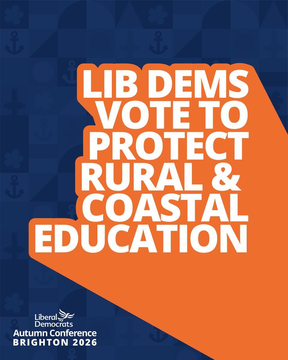 LibDems's tweet photo. Liberal Democrat members passed a new policy on Securing the Future of Rural and Coastal Education.

Every child, regardless of their postcode, deserves access to a world-class education.

Read about it here: https://t.co/QfsKAelkCs https://t.co/dAj19b8kox