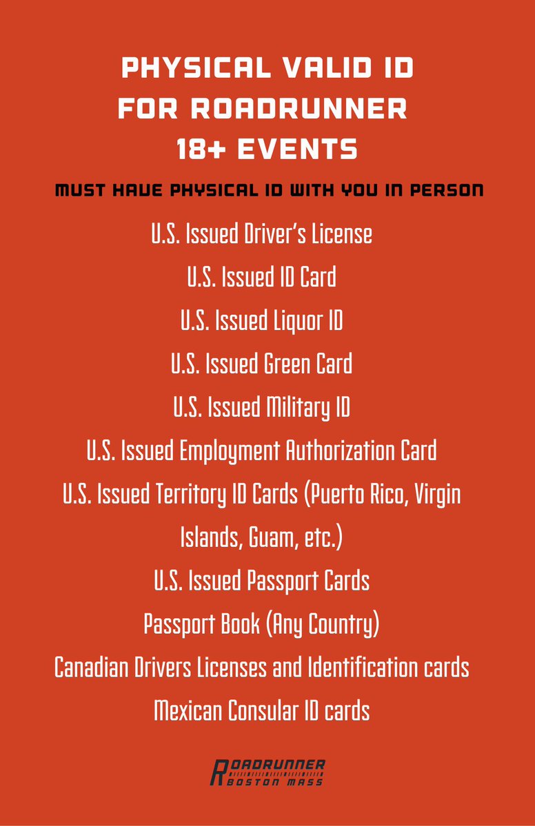roadrunnerbos's tweet photo. This show is 18+ and valid ID must be present upon entry. https://t.co/0G5N5yY5nJ