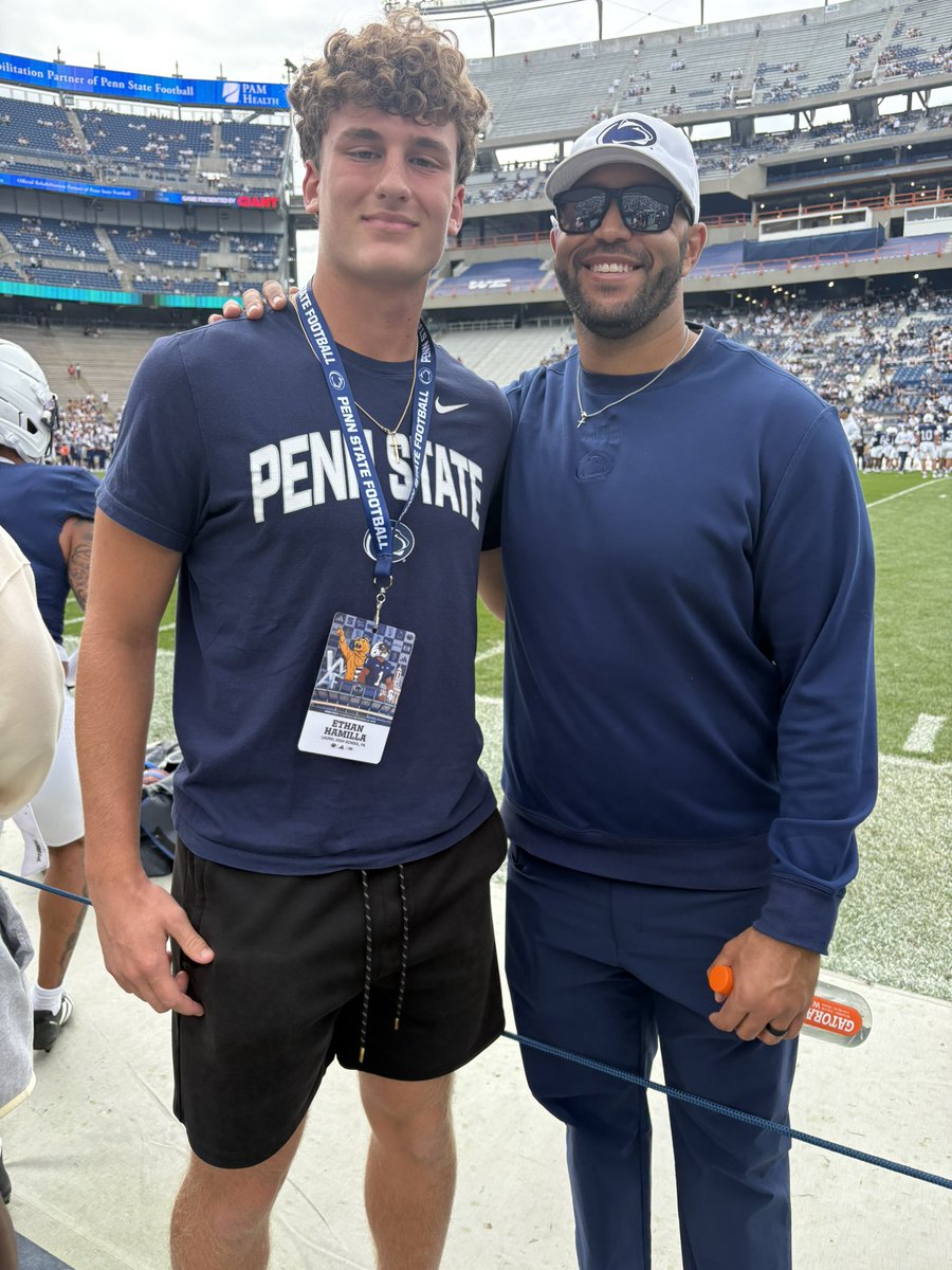 ethanhamilla's tweet photo. Thank you @PennStateFball and the staff for an awesome game day experience. Thankyou @CoachXQuig for the game day invite. I truly enjoyed being around the PSU atmosphere and program. https://t.co/Ko2FvXkvvV