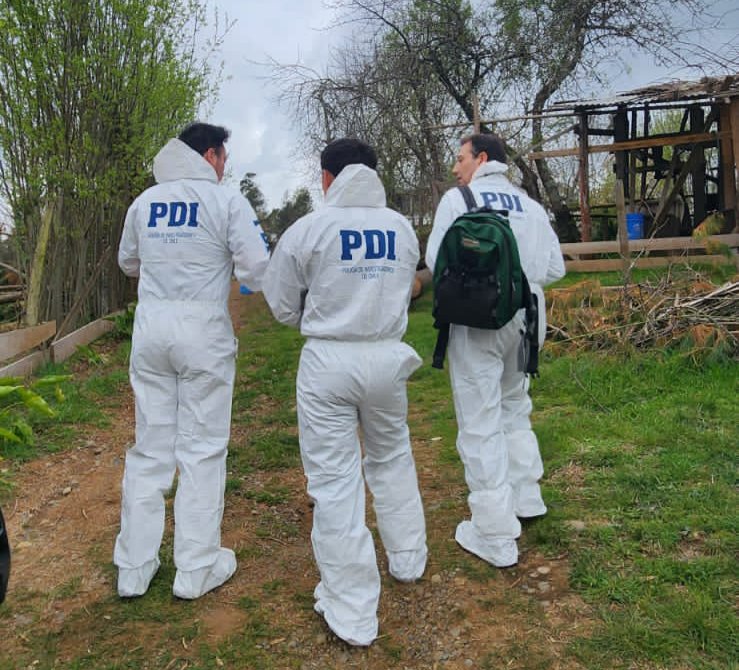 PDI_Araucania's tweet photo. Brigada de Homicidios #Temuco junto al Laboratorio de Criminalística Regional desarrollan diligencias investigativas y trabajo del sitio del suceso a solicitud de la Fiscalía local, a fin de esclarecer el presunto delito de homicidio con arma cortante de un hombre, cuyo cuerpo fue encontrado al interior de su vivienda en Pitrufquén.