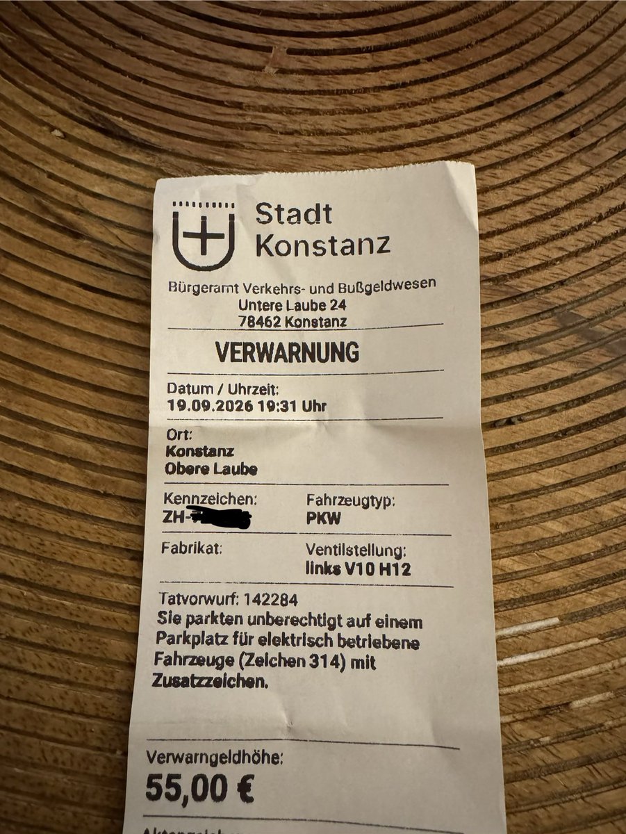 emrenakyol's tweet photo. I thought Germany and German bureaucracy cannot shock me anymore, but it did.

I parked my TESLA (!) on an EV-only parking spot in @Konstanz and plugged it into an EV charger. Came back to this fine. Had to use Grok to even understand what was wrong. Turns out you need to have a special EV licence or an EV sticker to indicate it is a real EV. Guess the Tesla logo and charging cable was not enough. 

@levelsio @ffaebi @eurofounder