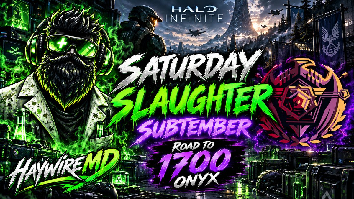 HaywireMD's tweet photo. โ๏ธ SATURDAY SLAUGHTER โ๏ธ
SUBTEMBER CONTINUES. ๐
Weโre LIVE โ grinding Ranked Halo, chasing ONYX & bringing the chaos all afternoon.
Come hang out, drop a sub, & letโs see how far we can push it. ๐
#HaloInfinite #Halo #TwitchAffiliate #GamingOnRumble #LiveOnKICK #YouTuber https://t.co/VhGLJVojKU