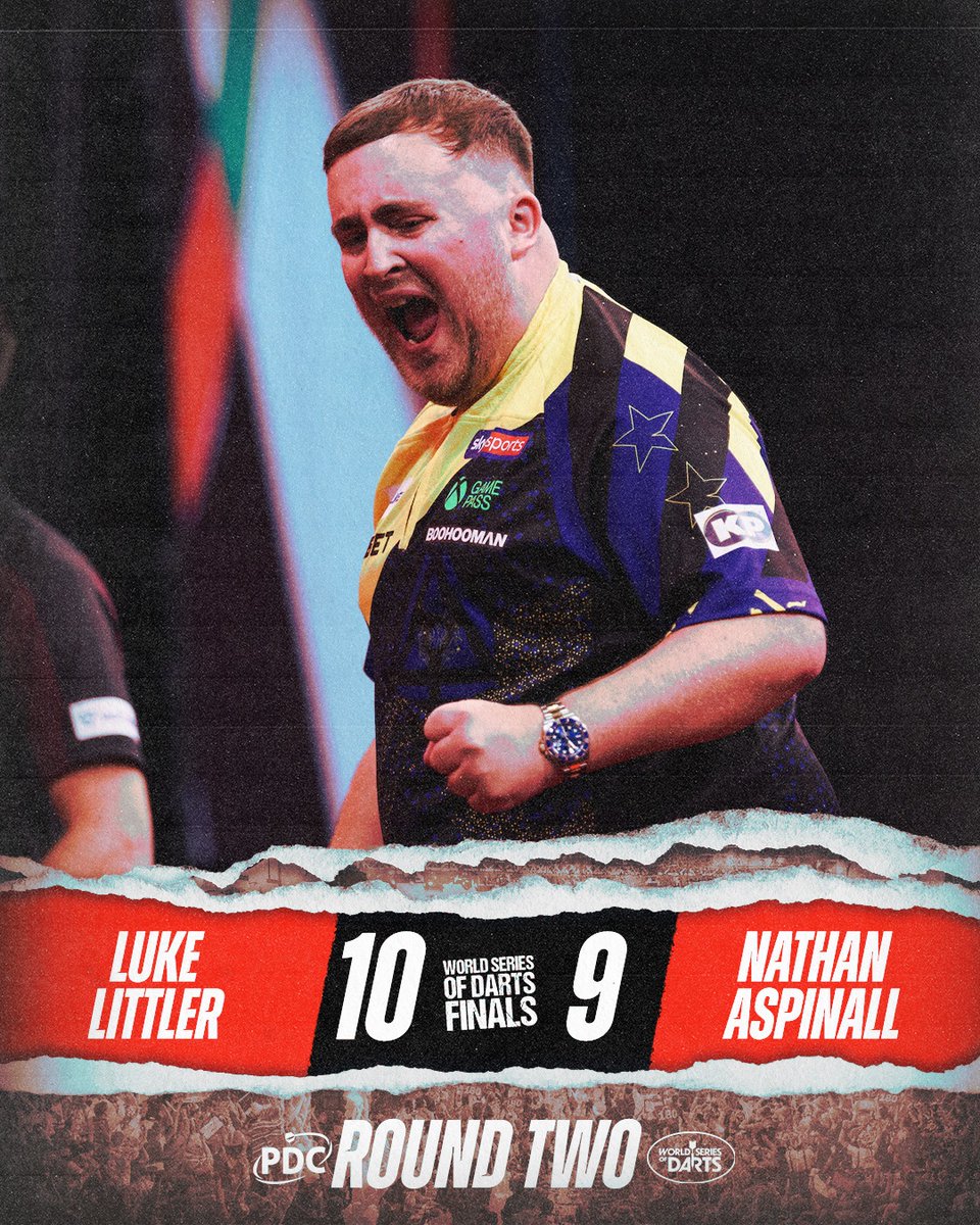 OfficialPDC's tweet photo. Luke Littler survives another thrilling battle against Nathan Aspinall to keep the clean sweep hope alive ☢️ https://t.co/MZgTmxOBQO