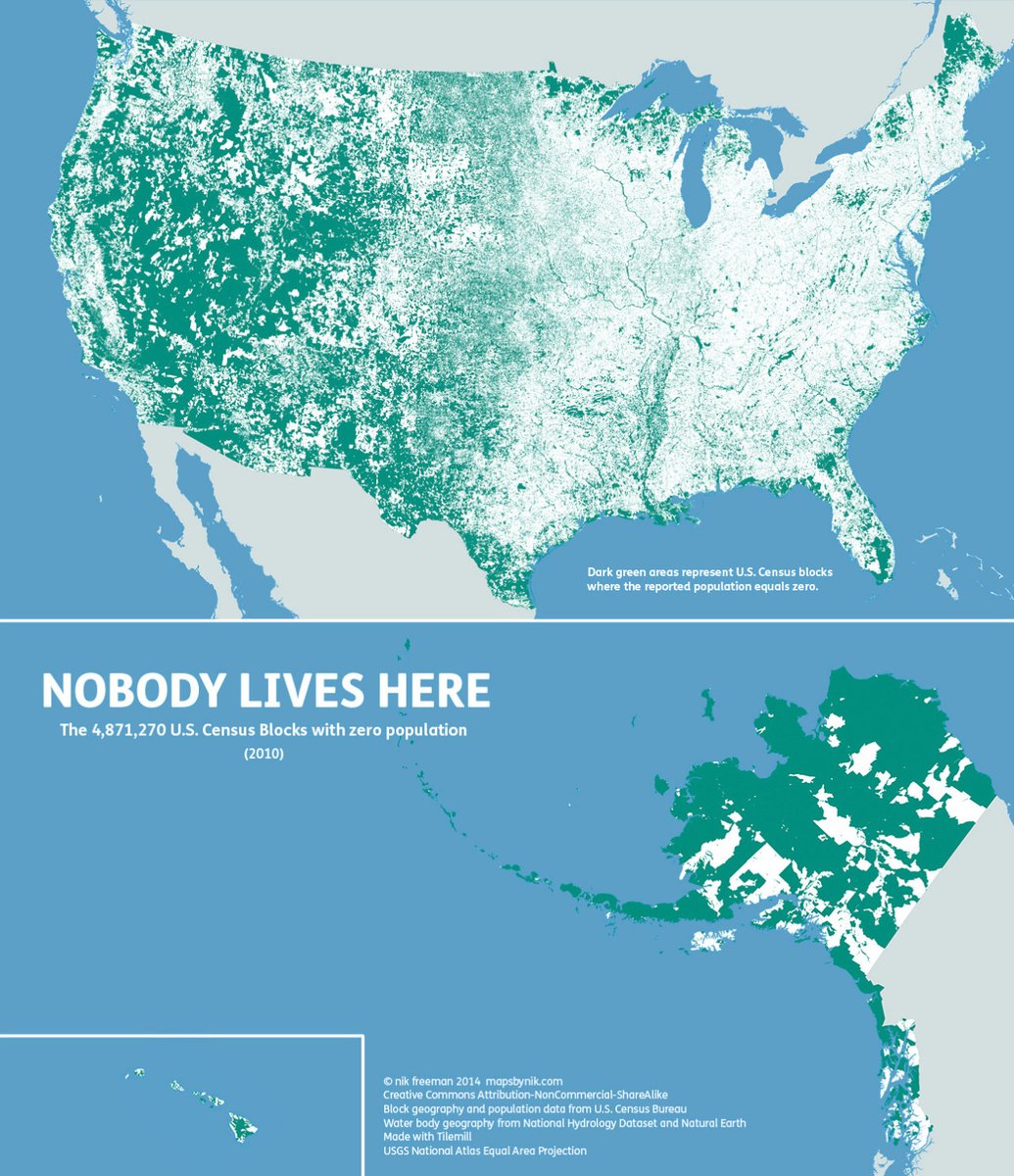onlmaps's tweet photo. 47% of the United States has no inhabitants

(map by Nik Freeman) https://t.co/WbJPefshpO
