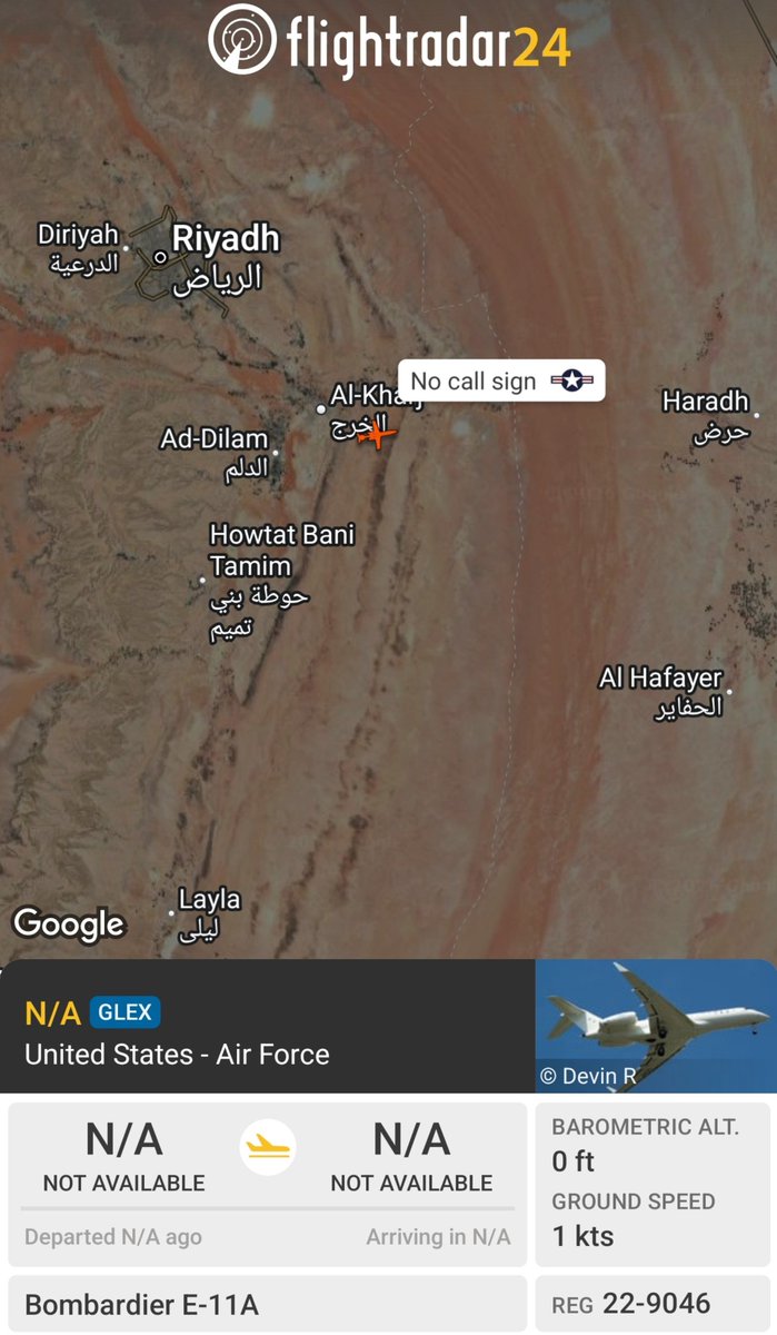 sipjack1776's tweet photo. Bombardier E-11A 🇺🇲
Battlefield Airborne Communications Node (BACN)
#AE77A3/22-9046
Pinging on ground at Prince Sultan Air Base (OEPS)
@Borrowed7Time @blackswanadria @steffanwatkins @stunorth69 https://t.co/SvoasqMjIn