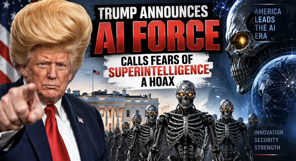 moneyfirstralph's tweet photo. 🤡announced Saturday that he is creating a new “#AIForce” and naming an AI “czar,” while dismissing fears of artificial superintelligence as another “hoax.”The president said the new office would watch the industry for misconduct without slowing its expansion.
#EndTimeHeadlines https://t.co/2PCoxd2dq7