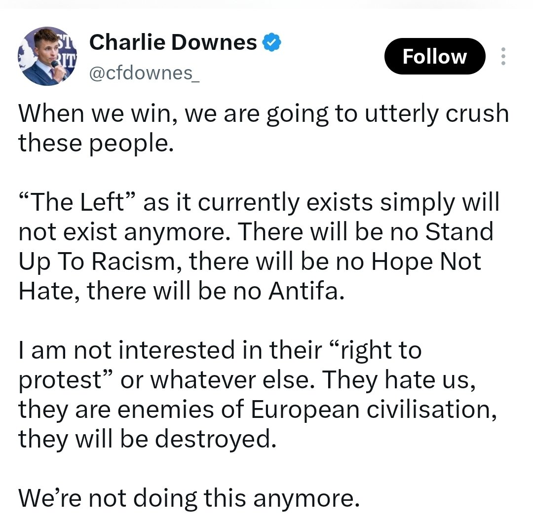 I_amMukhtar's tweet photo. Rupert Lowe: “Stop calling us Nazis.”

Restore’s spokesman: “The left are enemies of European civilisation, and they will be destroyed.” https://t.co/gFNo6ZZgml