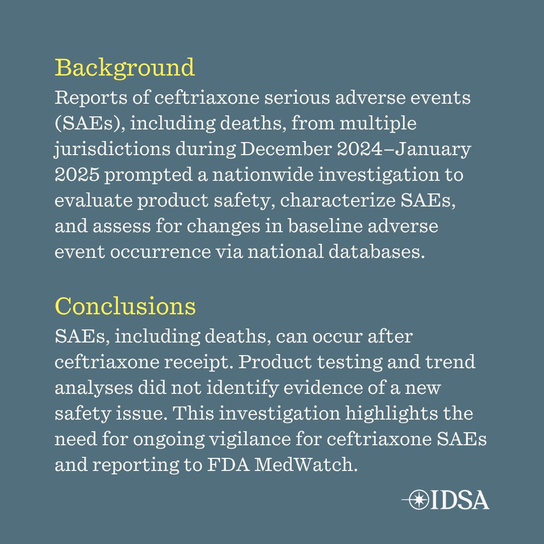 CIDJournal's tweet photo. A Multistate Investigation of Serious Adverse Events, including Deaths, following Ceftriaxone Injections, September 2024–August 2025

🔁 Repost
🔗 https://t.co/85teQ9PNfU https://t.co/VUrYTKDM8I