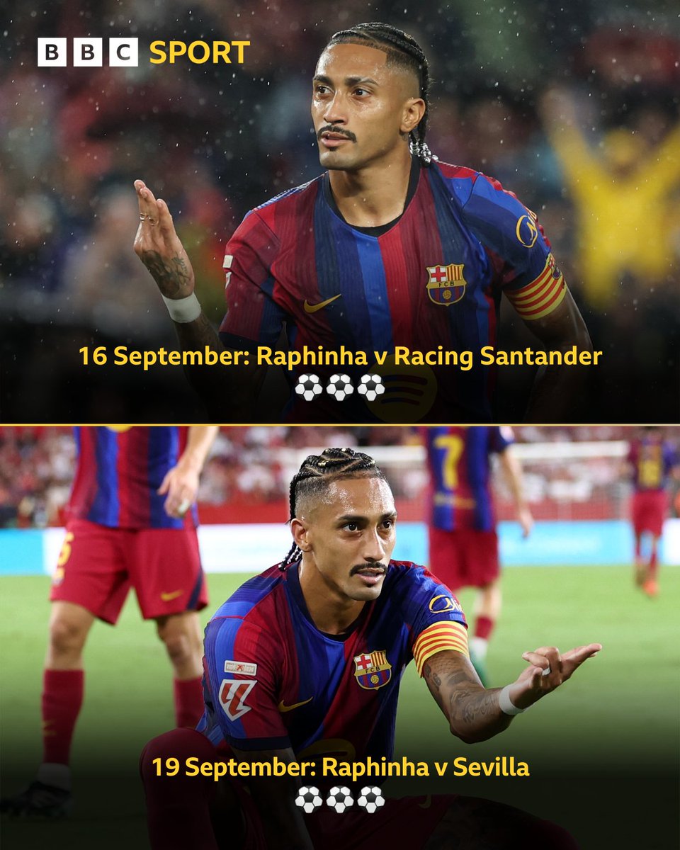BBCMOTD's tweet photo. B2B hat-tricks 😤

Raphinha's not messing about this season... https://t.co/vV9w7zacNd