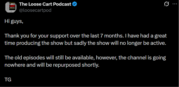 Fightful's tweet photo. The AJ Styles podcast has ended after 7 months.

The account has already changed its handle. https://t.co/wXjMkYhPS3
