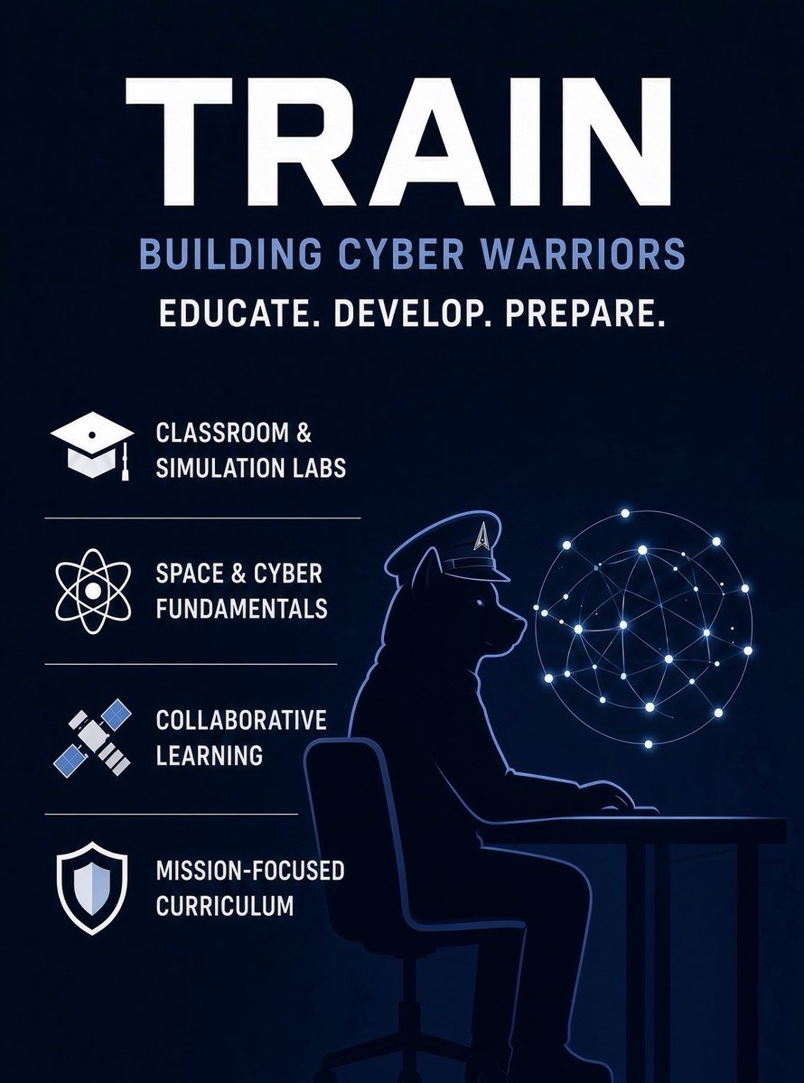 SPACEDOGEanon's tweet photo. Cyber operations at @USSpaceForce adhere to a three-part approach: train, test and trust. https://t.co/STrF9vhvUt