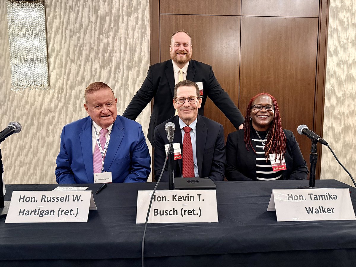 ISBAlawyer's tweet photo. During our Plenary Luncheon, Judicial Panel: Best Practices in the Courtroom, attendees heard from panelists Hon. Kevin T. Busch (ret.), Hon. Tamika R. Walker, &amp; Hon. Russell W. Hartigan (ret.).

Special thanks to moderator Howard E. Zimmerle, Zimmerle Law, P.C.

#ISBA #SSFC26 https://t.co/c50UuzmoPa