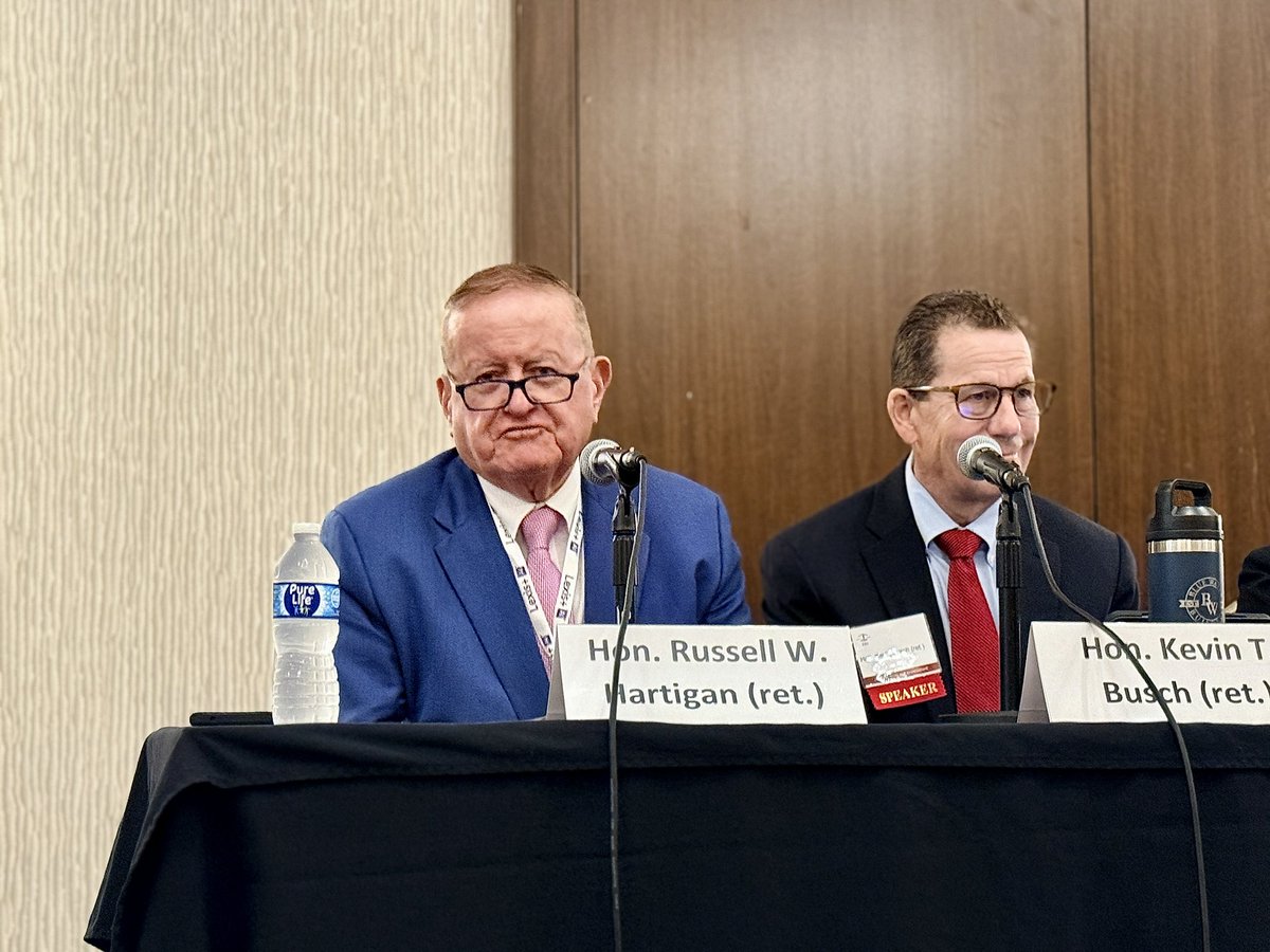ISBAlawyer's tweet photo. During our Plenary Luncheon, Judicial Panel: Best Practices in the Courtroom, attendees heard from panelists Hon. Kevin T. Busch (ret.), Hon. Tamika R. Walker, &amp; Hon. Russell W. Hartigan (ret.).

Special thanks to moderator Howard E. Zimmerle, Zimmerle Law, P.C.

#ISBA #SSFC26 https://t.co/c50UuzmoPa