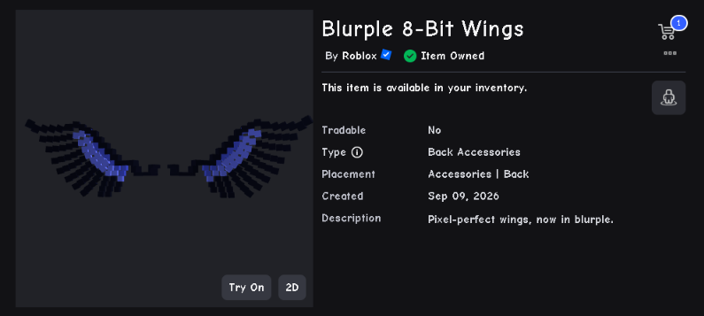GorgeousBlox's tweet photo. Ending this Blurple 8-Bit Wings Giveaway in 1 Hours 🌸

Make sure to join before its too latee, you can't get this item after todayy only discord US Exclusive! https://t.co/Ptay0QXtDO
