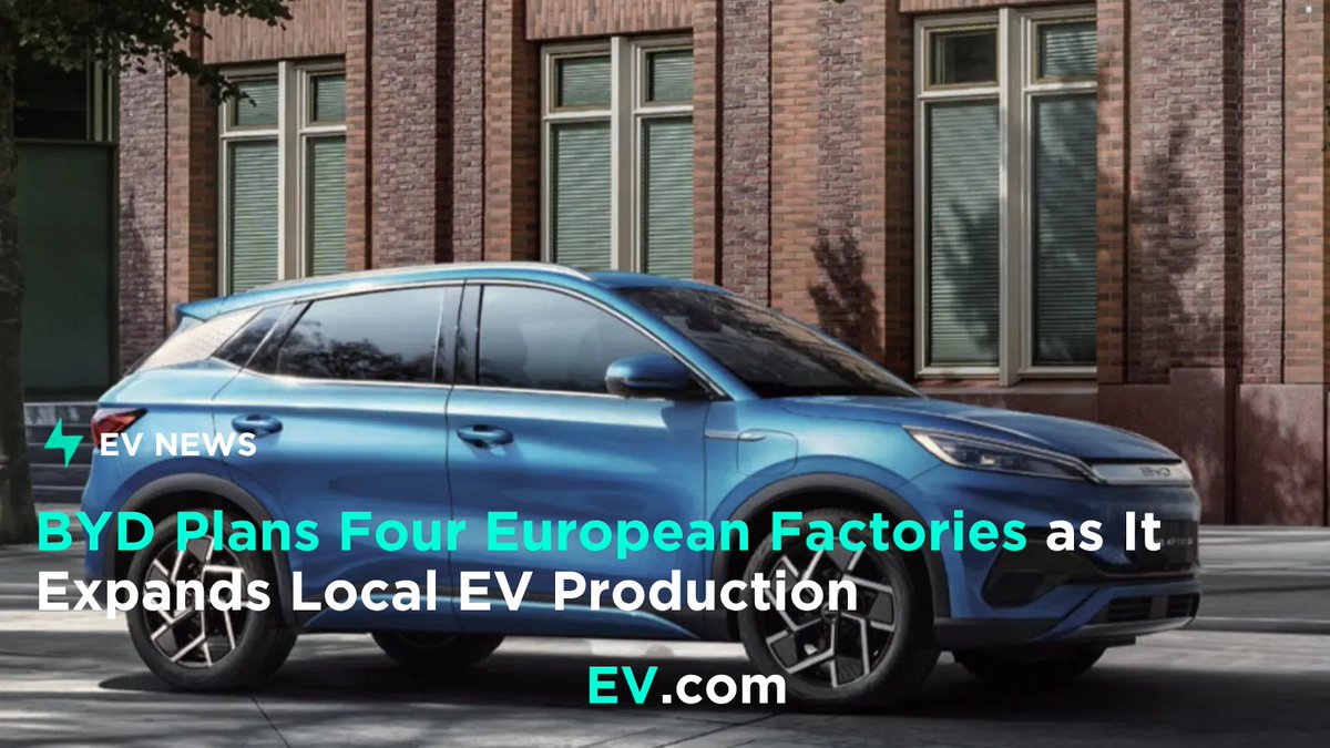EVcom's tweet photo. BYD plans to establish three vehicle assembly plants and one battery factory in Europe over the long term.

The company expects to choose its second European assembly site by the end of 2026, with Spain and France among the leading candidates. BYD prefers acquiring and refurbishing an existing factory.

https://t.co/VW7QK5Bo2I
