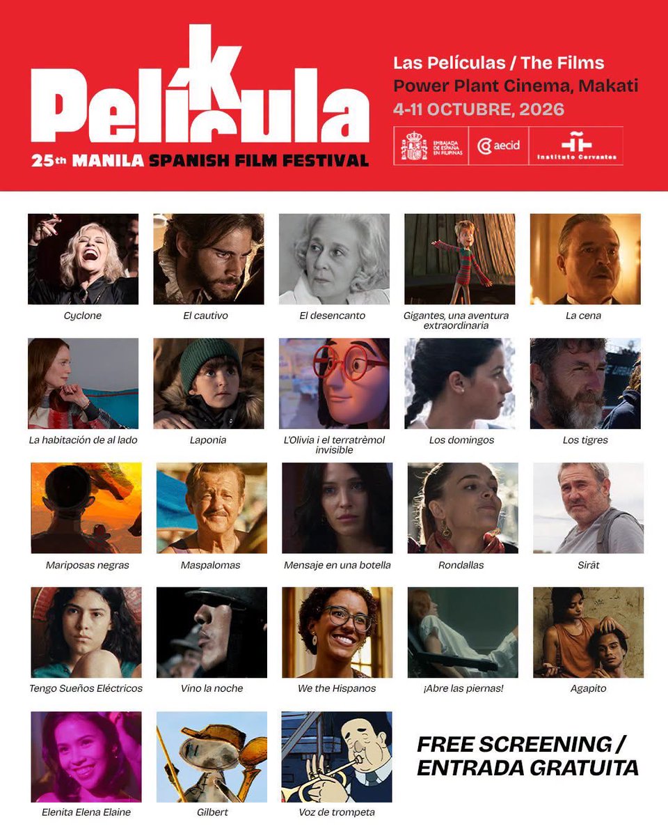machoxxxdancer's tweet photo. 25th manila spanish film festival, ¡PELíCULA>PELICULA 2026,  just released their lineup!!! part of the lineup are two filipino shorts! 

elenita, elena, elaine (gabriela serrano, 2026) and 

agapito (arvin belarmino &amp; kyla danella romero, 2025)

free admission!! https://t.co/PicFm2D9KD