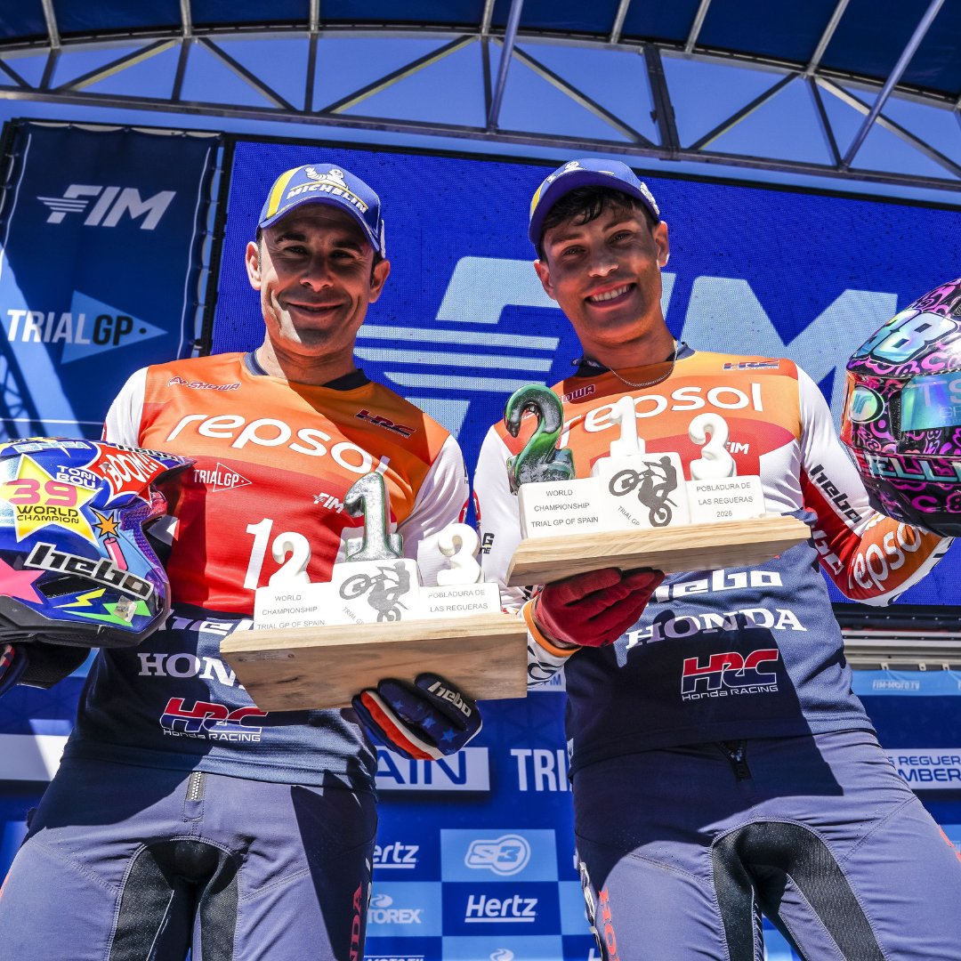 trialteamhrc's tweet photo. One-two in Pobladura πͺπΈ
Toni wins the day and Gabri is back in second place.
#RepsolHonda #Honda #HRC https://t.co/jR1fDcBoPc
