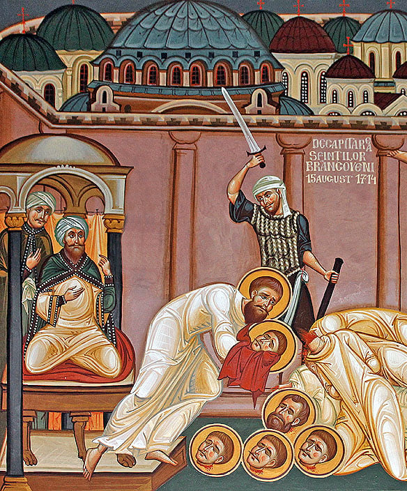 HomerPavlos's tweet photo. One of the most horrific tortures during the Ottoman period was that of the hooks or "tsigkelia", as the Muslim Turks called them. On the walls of cities or on specially erected scaffolds, large hooks with sharp, sharpened points were fixed. The naked victim, a Christian, was thrown onto the hooks from high up on the walls or was hoisted up with special pulleys and dropped onto the hooks of the scaffolds. There he remained impaled for days, tormented by terrible pains until he finally expired. If, moreover, the hooks had not pierced a vital organ, the torture could last several days.

Historical accounts mention the presence of such a scaffold with hooks in the central square of Heraklion (Candia), where many Cretans, mainly rebels, met their tragic end.

The Ottoman lords had a well-known proverb on their lips: "A head that does not bow falls." The execution of the sentence was carried out in public view by a specialized executioner called makelaris (a Greek-Byzantine word meaning "butcher"), with the well-known curved Ottoman sword, the yataghan. The victim arrived at the place of slaughter ridiculed and publicly shamed. Before the execution he had, as a rule, been beaten and often mutilated. The punishment itself was painless and instantaneous, but the entire preceding process made it agonizing. The body and head remained exposed for days. Often the victim's head was impaled on a pole and paraded through the city, especially if the victim happened to be an officially wanted person. Other times it was preserved and sent to the Sultan himself. Still other times the head remained hung or impaled in a prominent position for days, until the natural decomposition of its features began.

The torture of beheading was naturally also connected with the fate of the Four Martyrs who concern us in the present work. Indeed, the Synaxarion of the Saints confirms everything we have said so far. After harsh tortures and public humiliation through the streets of Rethymno, the Saints ended up in the square of the Great Gate, which today bears their name in their honor, to be beheaded.

Apart from the official executions, there were also the mass slaughters of Christian populations in cases where the Islamic-Ottoman state wanted to demonstrate its power. The main pretext for the massacres was reprisals against revolutionary movements. Alongside the official figures who were publicly executed (bishops, notables, etc.), unruly hordes of Janissaries would rush into Christian homes, break down doors, kill anyone they found in front of them, and then plunder the house, seizing whatever they liked. When leaving, in many cases they also set the house on fire.

Theochares Detorakis, in his "History of Crete", conveys a chilling piece of information. When they killed Bishop Gerasimos of Rethymno in 1821, they opened his chest, removed his heart, and sprinkled their banners with its blood in order to achieve victories against the infidels. The entire description of the incident directly evokes cannibalism from a primitive era.

- Homer Pavlos