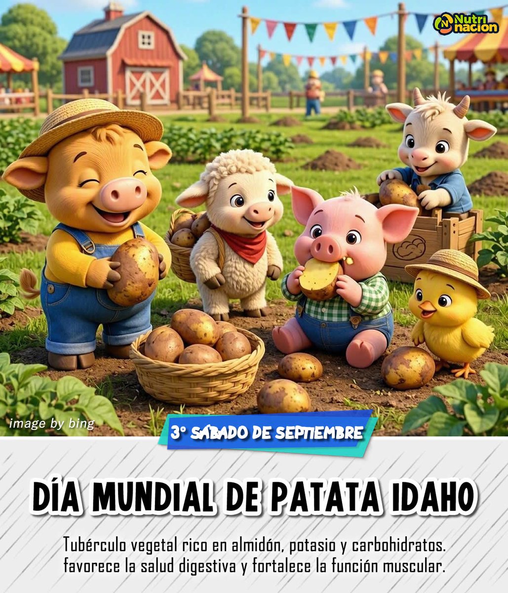 nutrinacion_'s tweet photo. Celebramos el dia mundial de #idahospud cada 3° sábado de septiembre, #tubérculo vegetal rico en almidón, potasio y carbohidratos. favorece la salud digestiva y fortalece la función muscular.
Educación saludable #nutrinacion #vegetal #patatas #potato #idahopotato #idahospudday https://t.co/5JfNYiZ7gH