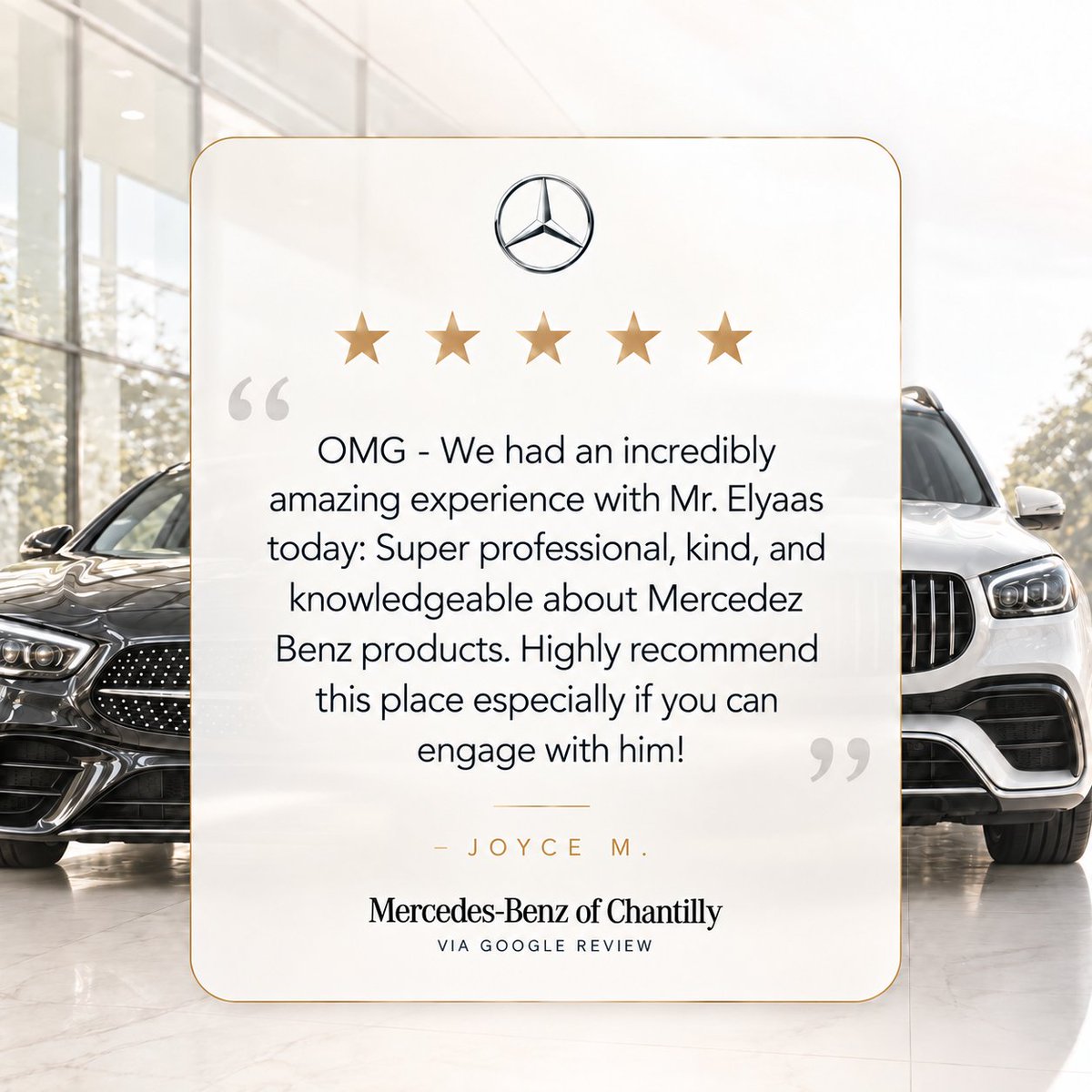 MBChantilly's tweet photo. Thank you, Joyce, for this lovely review! #MercedesBenzOfChantilly #MercedesBenz https://t.co/HBZtsAo7ps