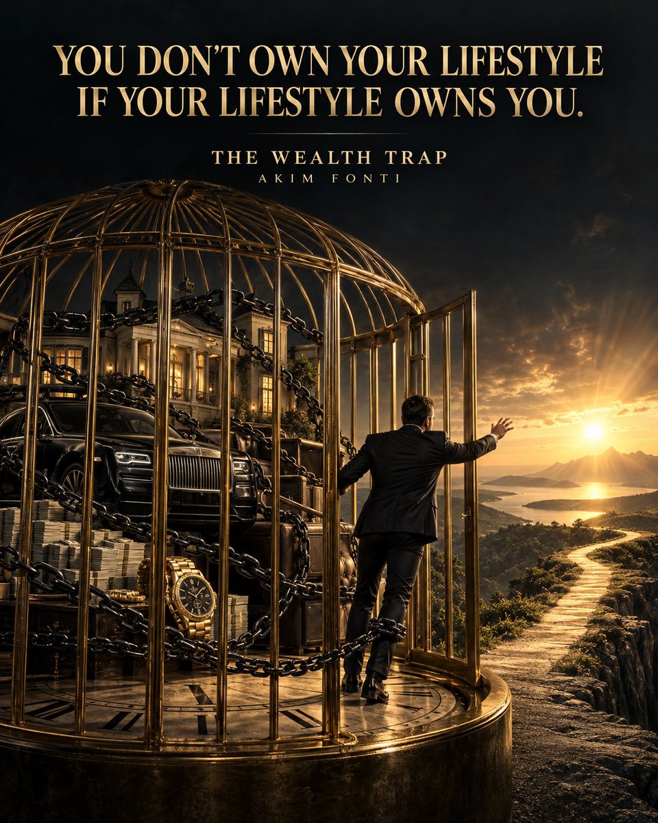 AkimFonti's tweet photo. 🚨 YOU WERE NEVER MEANT TO SPEND YOUR ENTIRE LIFE PAYING FOR A LIFESTYLE YOU’RE TOO BUSY TO ENJOY.

They told you to work harder.

So you did.

You earned more.
Bought more.
Upgraded everything.
But every upgrade came with another payment.
Every payment demanded another hour.
And every hour took you further away from your health, your family, your dreams—and yourself.
That’s how the trap works.

It doesn’t look like failure.
It looks like a beautiful house you barely see.
A luxury car you drive to a job you can’t leave.
A growing salary attached to a shrinking life.
You don’t own your lifestyle if your lifestyle owns you.

Money should buy back your time—not consume it.

Build assets.
Control your spending.
Protect your health.
Create income that doesn’t require your constant presence.

Because the ultimate symbol of wealth isn’t a Rolex, a mansion, or a sports car.
It’s the freedom to decide what happens with your next hour.
📖 The Wealth Trap by Akim Fonti
Escape the cycle before it costs you the one thing money can never replace: your life.

👉 https://t.co/yXknuA2oVo

#TheWealthTrap #AkimFonti #FinancialFreedom #TimeIsWealth #EscapeTheRatRace #MoneyMindset #BuildAssets #PersonalFinance #LifeByDesign #Freedom