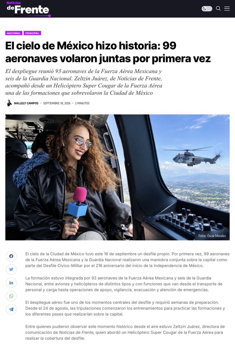 zeltzinjuareze's tweet photo. 🚁 Pudimos cubrir el #DesfileCívicoMilitar2026 desde los cielos con la FAM, lo hicimos a bordo de un Helicóptero Super Cougar y fuimos testigos del impresionante despliegue de 99 aeronaves que volaron juntas sobre el Zócalo de la CDMX por primera vez en la historia  🤌🏻😎🎤🩷🩵

AQUÍ 👉🏻 https://t.co/KZt3ScbR9y

🎥📸: @Oscar_MMorales