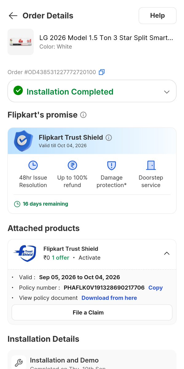 gotur_harish's tweet photo. @flipkartsupport I don't see 'Have an issue' option under Flipkart Trust Shield https://t.co/SPbtosojnl