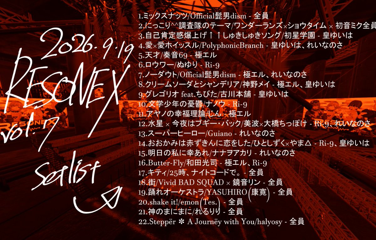 ResonexOfficial's tweet photo. おはようございます👼❤️🤖🐸
#RESONEX Vol.7にお越し頂き
誠にありがとう御座いました
また次回のご参加も心よりお待ち申し上げます

#VRChat 
#VRCイベント

画像は第7回RESONEXのセットリストとなります
↓ https://t.co/ro8VX3dako